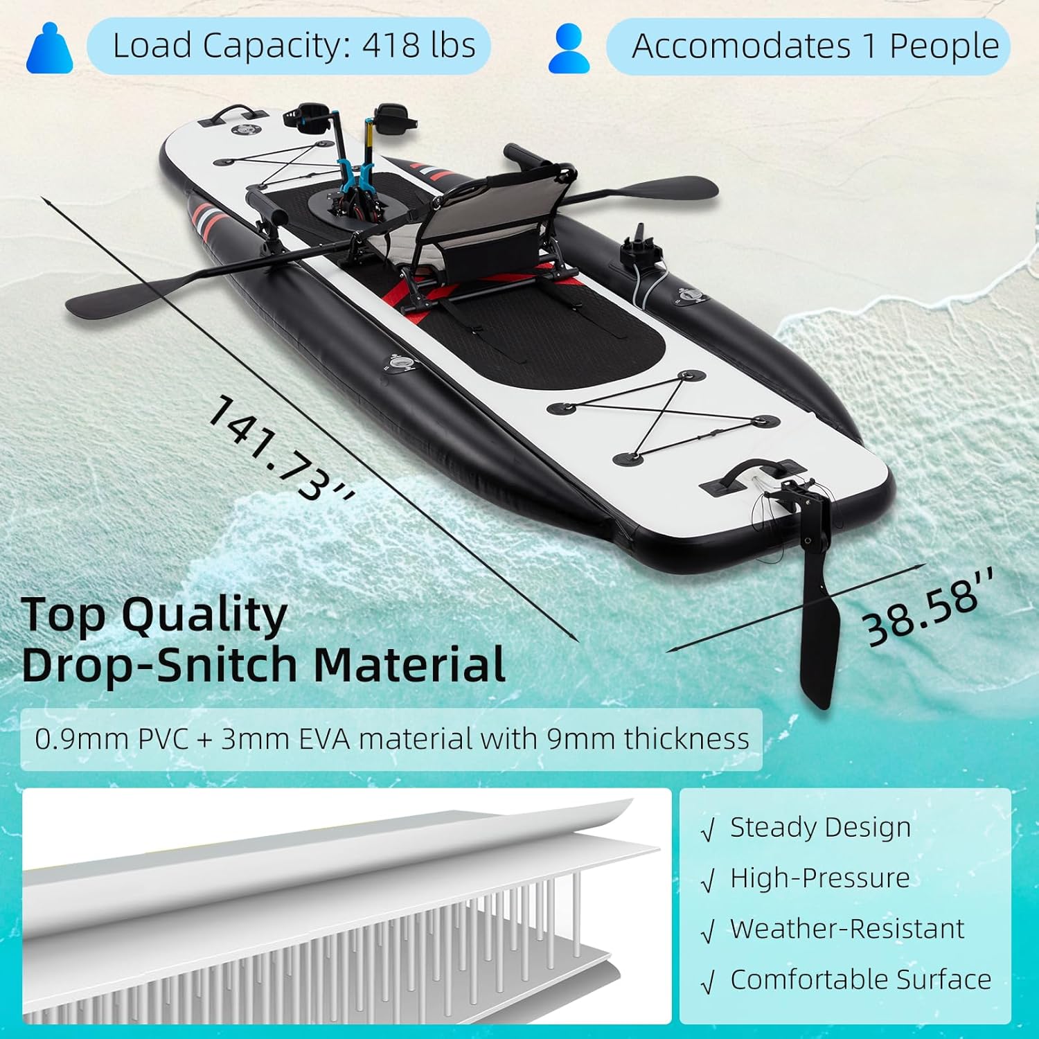 Caiaque Inflável Premium de PV - Fishing Kayak Pedal Drive avaliação e preço